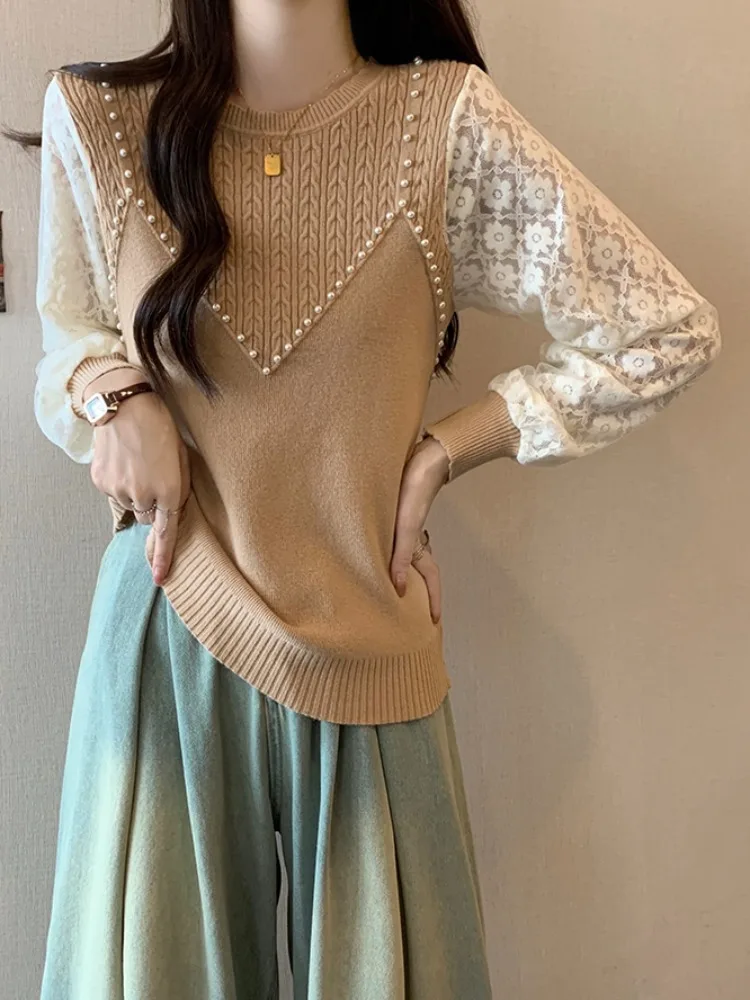 

Spring Autumn Stylish Beading Pullovers Chic Diamonds Women's Clothing Casual Loose 4XL