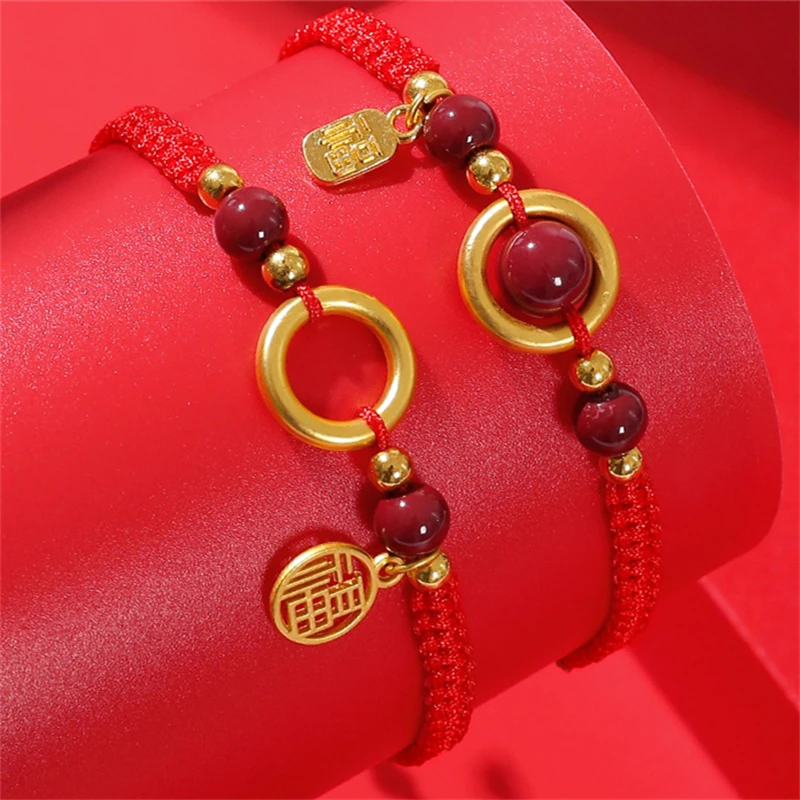 Lucky Red Rope Amulet Bracelet for Women Men Imitation Cinnabar Safe Buckle FU Brand Braided Bracelet Friendship Jewelry Gift