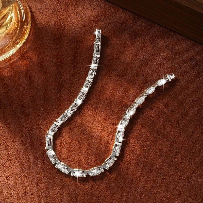 Rrjzz 3 x 6 mm Marquise-Schliff, D-Farbe, vollständiges Moissanit-Armband für Damen, luxuriöses 7 Zoll 17,8 cm langes Ketten-Verlobungsarmband, Schmuck, Geschenke – Detail 7