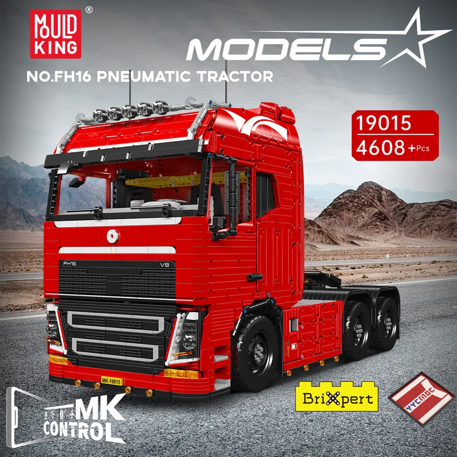 MOULD KING 19015 Technical FH16 Pneumatic Tractor Car Building Block RC Tractor Truck Model Assembly Brick Toys For Kids Gifts