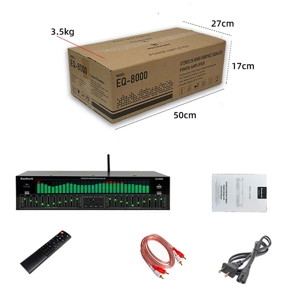 Professional EQ8000 Audio Processor EQ Equalizer - Bluetooth 5.4, Optical/Coaxial Decoder, USB Hi-Fi Preamp with Remote Control