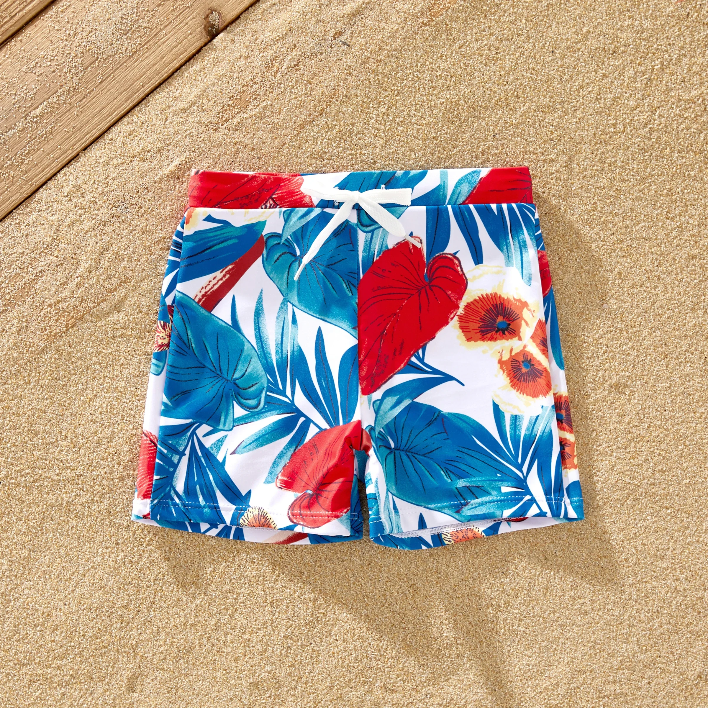 PatPat Family Matching Floral Drawstring Swim Trunks or Flounce Cut Out One-Piece Strap Swimsuit Suitable for Summer Season