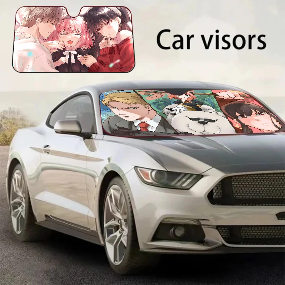 Anime Spy X Family Windshield Sunshade Anime Cute Car Front Windshield 70x130cm Sun Visor Heat Reflector