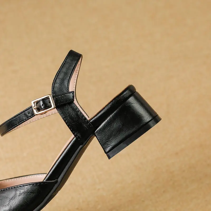 REAVE CAT 2025 Female Sandals Square Toe Thick Heels 3.5cm Buckle Strap Vintage Daily Summer Shoes Plus Size 41 42 43 31 32 33 - view 6