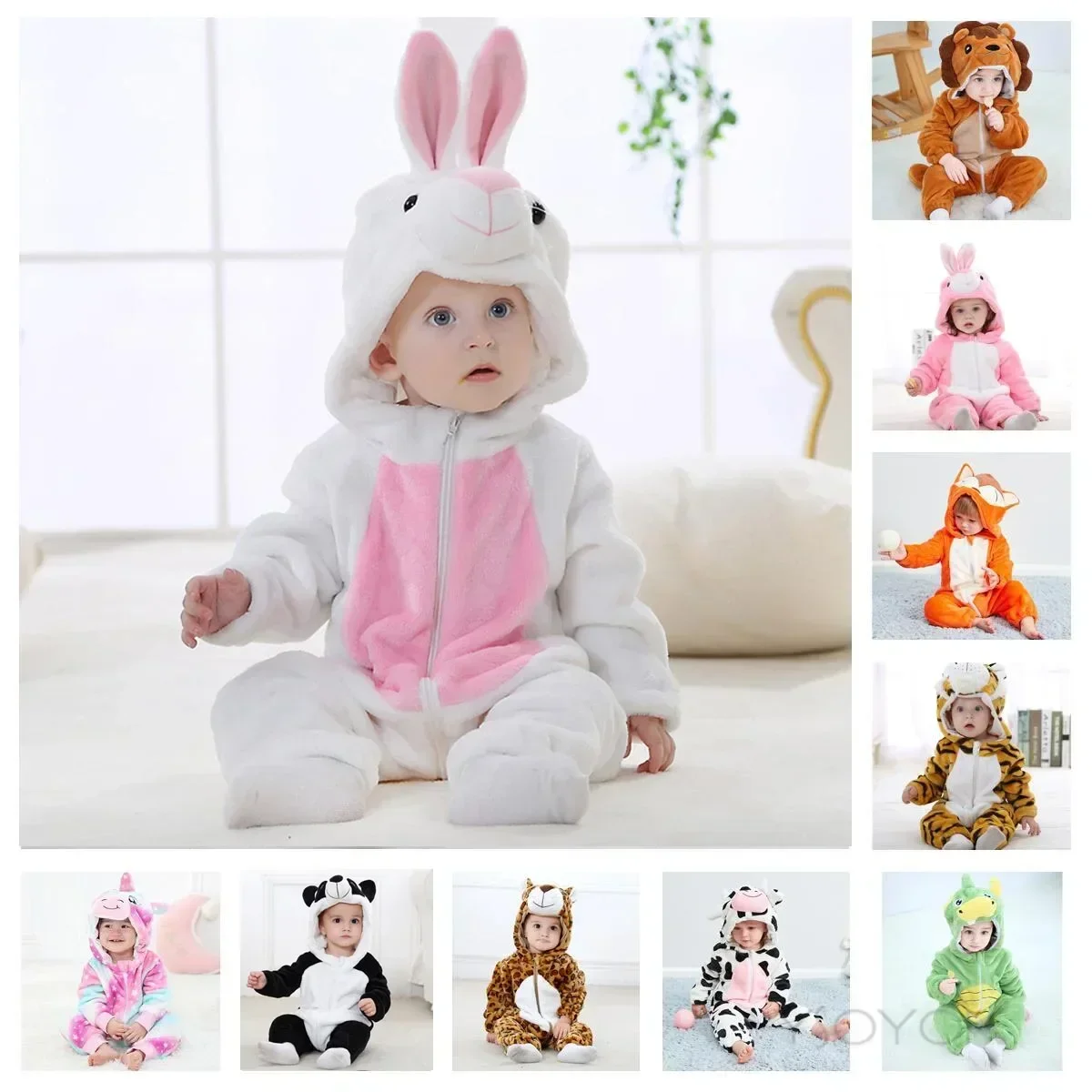 Kids Onesies Baby Rompers Winter Costume Flannel for Girl Boy Toddler Infant Clothes Animals Monkey Tiger Lion Unicorn Ropa Bebe