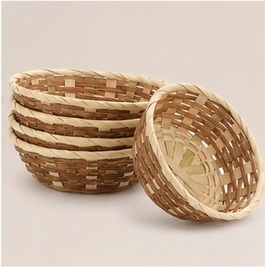 6Pcs Bamboo Bread Baskets Round 7 Inch Small Woven Bread Roll Storage Food Container Kitchen Dining Room Basket