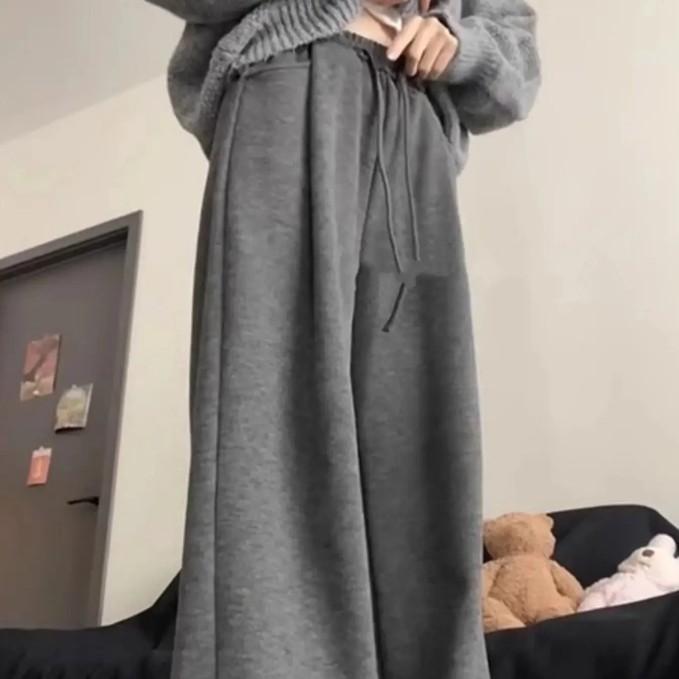 アメリカンスタイルのトレンディなストレートレッグルーズカジュアルパンツ、女性用、アメリカンレトロなソリッドカラーカジュアル薄手スウェットパンツ、多用途のストレートレッグレイジールーズパンツ