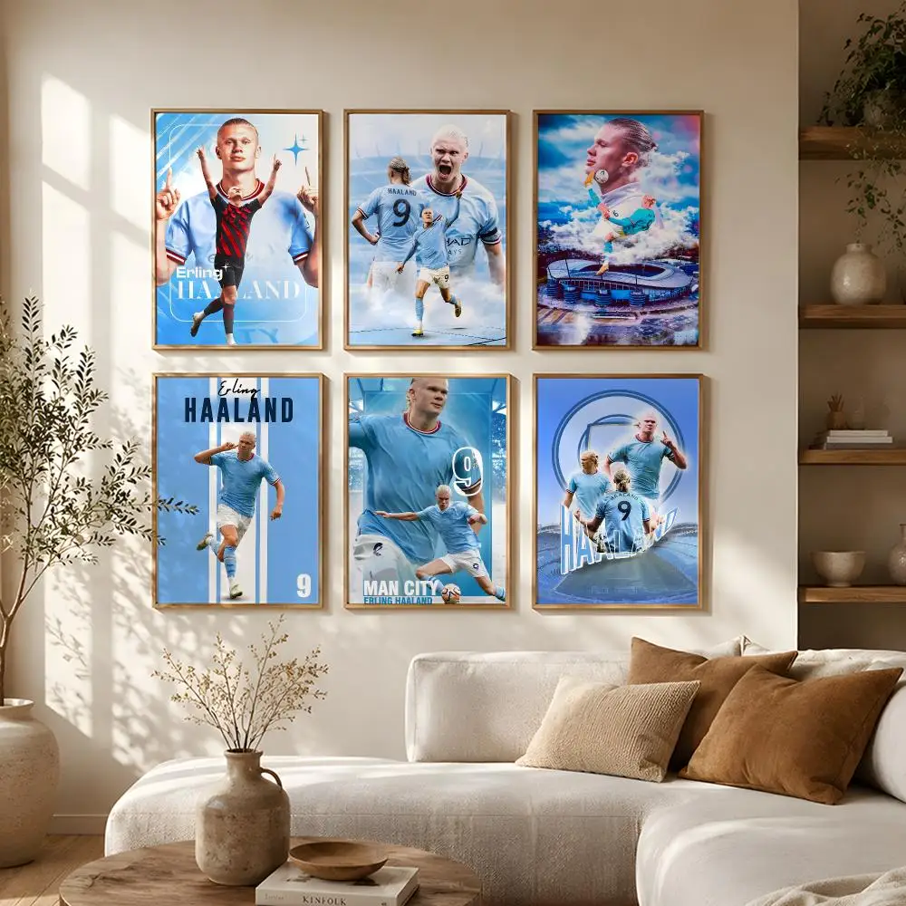 Erling Haaland Poster Self-Adhesive HD Mural Wall Decals, Living Room Bedroom Home Decor Gift