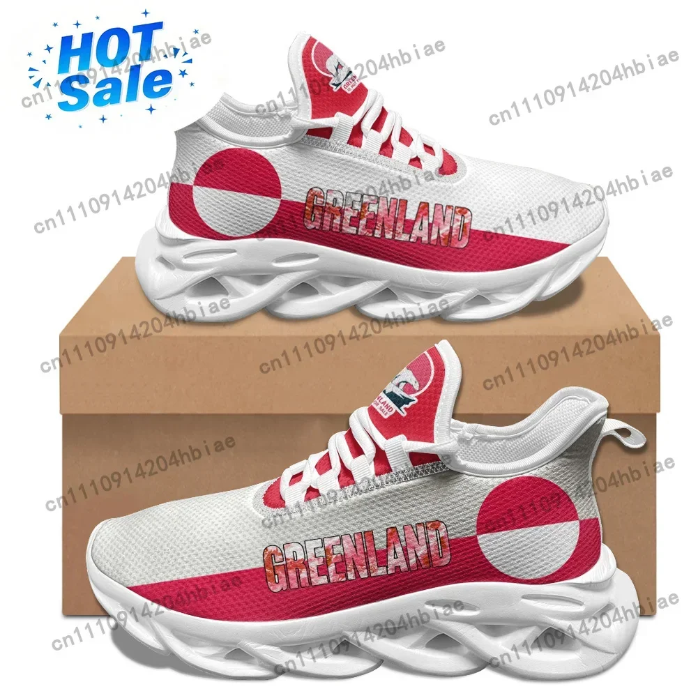 GREENLAND Flag Print Flats Sneakers Mens Womens Sports Shoes High Quality Sneaker Lace Up Mesh Sneakers Customization Shoe