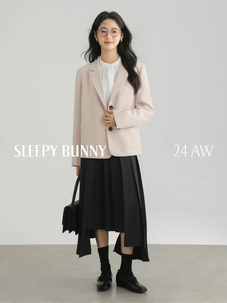 Korean Vintage Pink Blazer for Women Notched Lapel Casual Suit Jacket Soft Shoulder Padded Outerwear Elegant Fall Office Wear