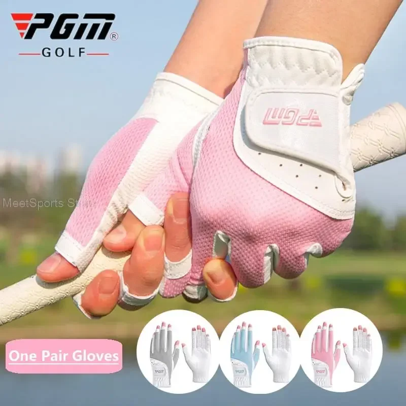 Pgm 1 Pair Golf Gloves Fingerless Non-Slip Golf Glove For Lady Left And Right Hand Sports Mittens Breathable Open Finger Mitten