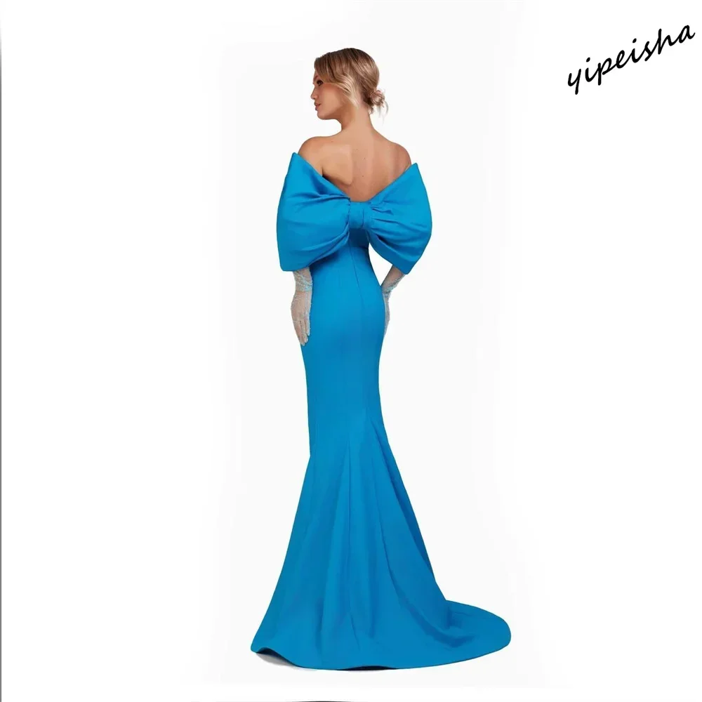 Vestido de fiesta Yipeisha, sencillo, con hombros descubiertos, sirena, largo hasta el suelo, vestidos de noche, lazos de satén personalizados