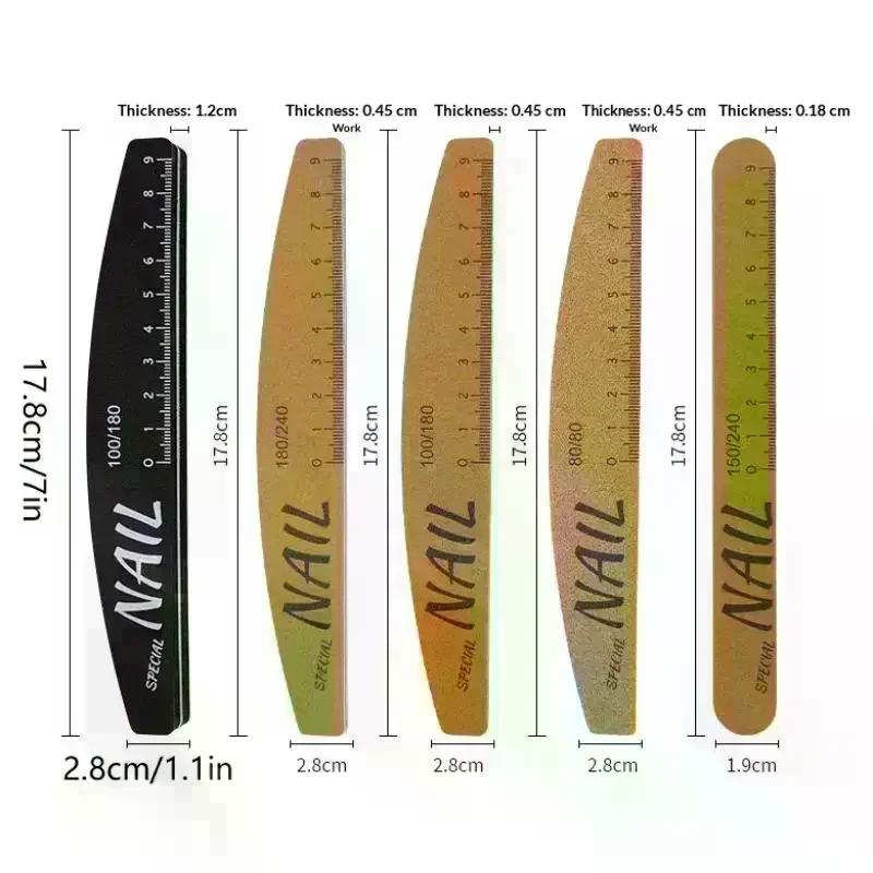 5 Pcs Nail File Set With Scale Nail Art Double-sided 80-240 Grit Nail File Grinding Sanding Buffer Buffing Manicure Tool