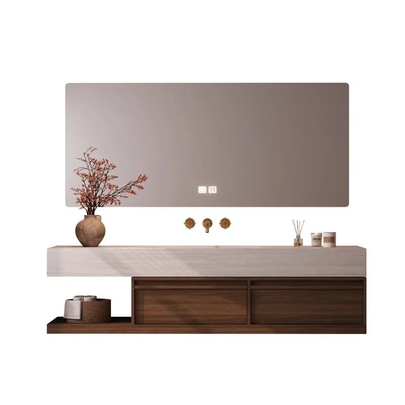 travertine rock slab hot bending seamless integrated basin bathroom cabinet combination bathroom washstand basin sink