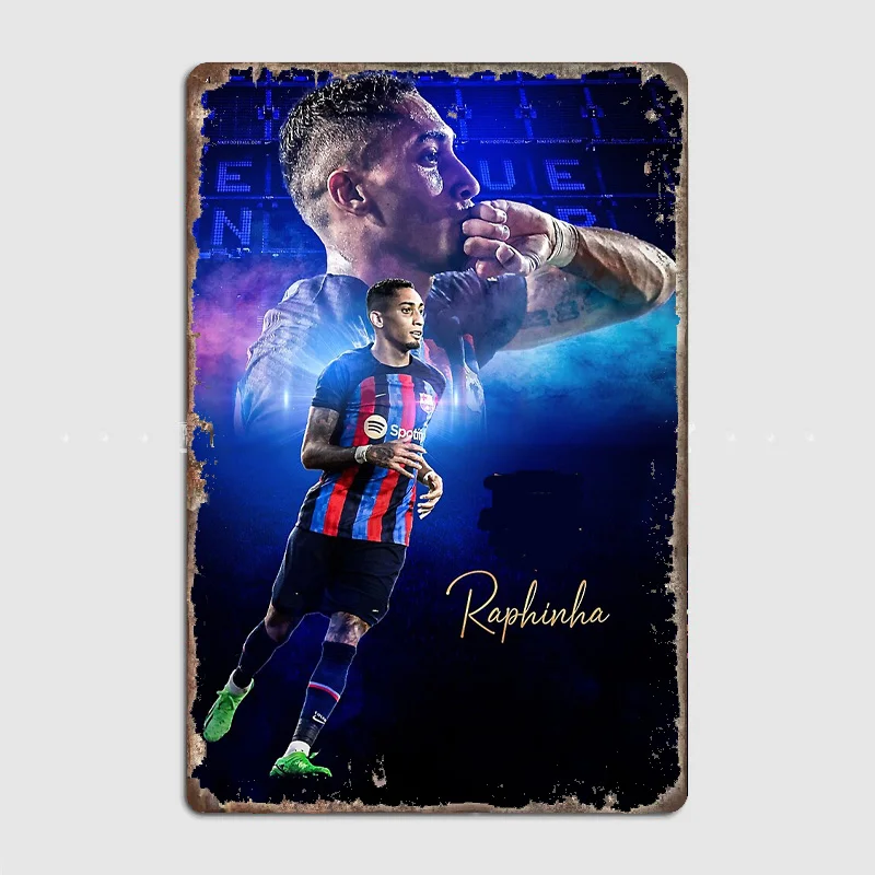 Raphinha Football Player Retro Posters Metal Sign Poster Bar Interior Bedroom Wall Art Home Decor Room Decoration