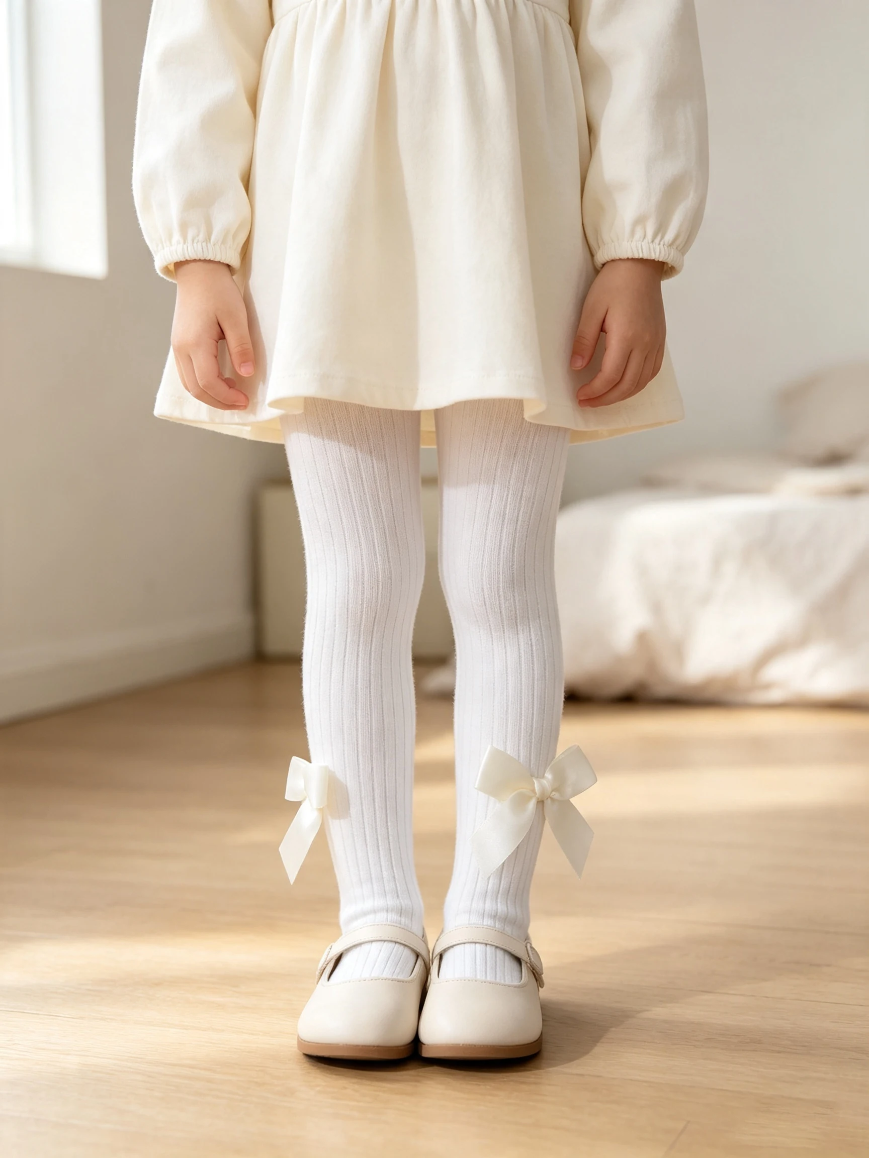 3Pack Toddler Baby Girls Vertical Rib Tights Glossy Satin Bow Soft Elastic Solid Pantyhose All Season Daily Outfit Leggings 0-2Y view 2