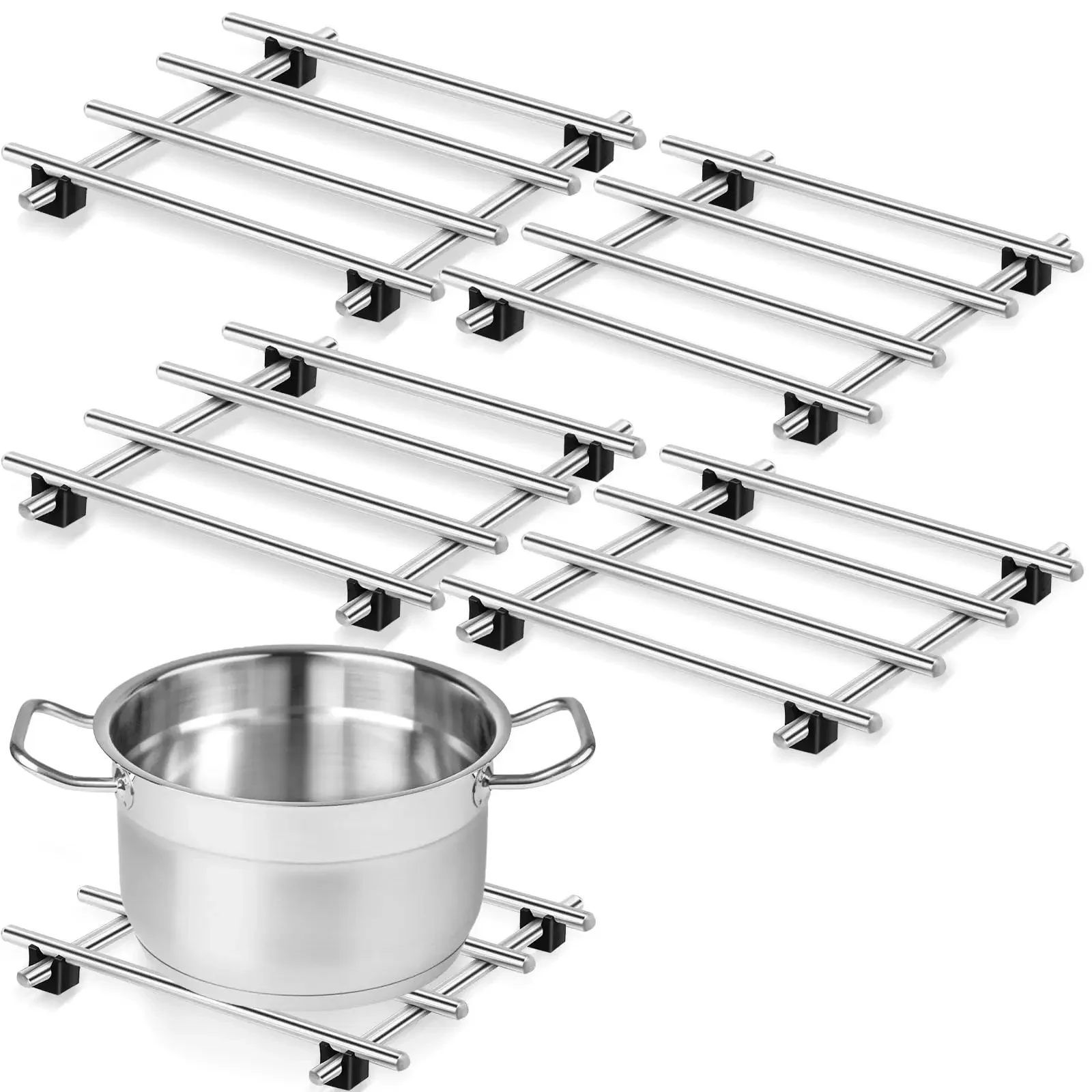4 Pcs Stainless Steel Trivet for Pots and Pans Stainless Steel Pot Trivets Cast Iron Trivet Cooling Racks for Dining Table Pads
