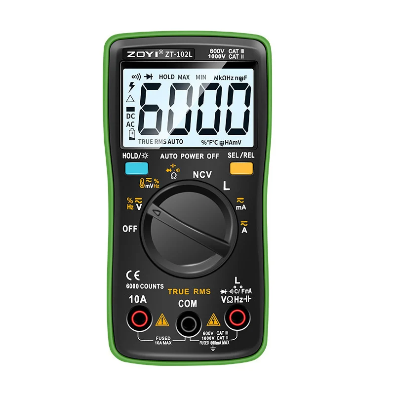 Multimetr cyfrowy LCD 6000 odczytów True RMS Prąd Napięcie Pojemność Rezystancja Indukcyjność Częstotliwość Tester diod