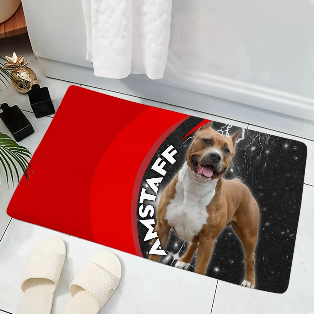 

HX Animal Dogs Floor Rug Fashion Amstaff Lightning 3D Printed Flannel Indoor Doormat Carpets Non-slip Bath Mat 12 Style