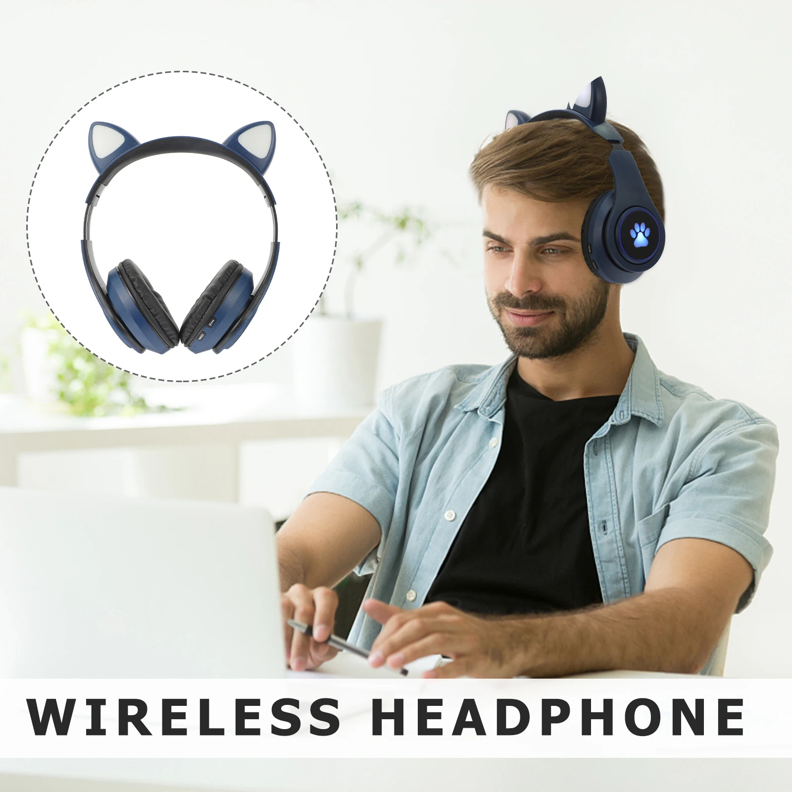 

Wireless Cat Ear Headphones Foldable Adjustable LED Light Hifi Stereo Headset Large Dynamic Coil Gaming Headset for Kids
