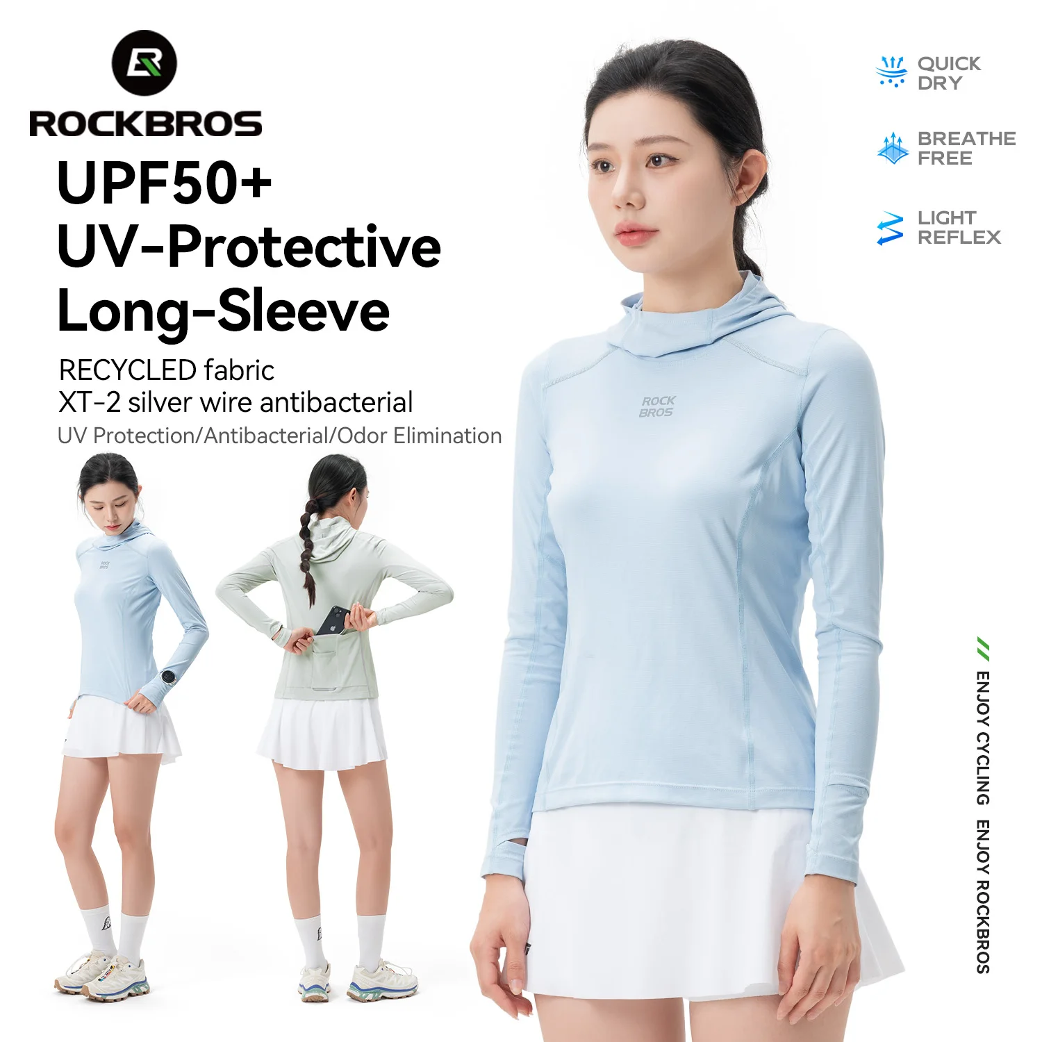 

ROCKBROS Summer Cycling Jersey Lightweight Breathable UPF50+ UV Protection Sunscreen Jersey Hoodie Sweater Women Cycling Clothes