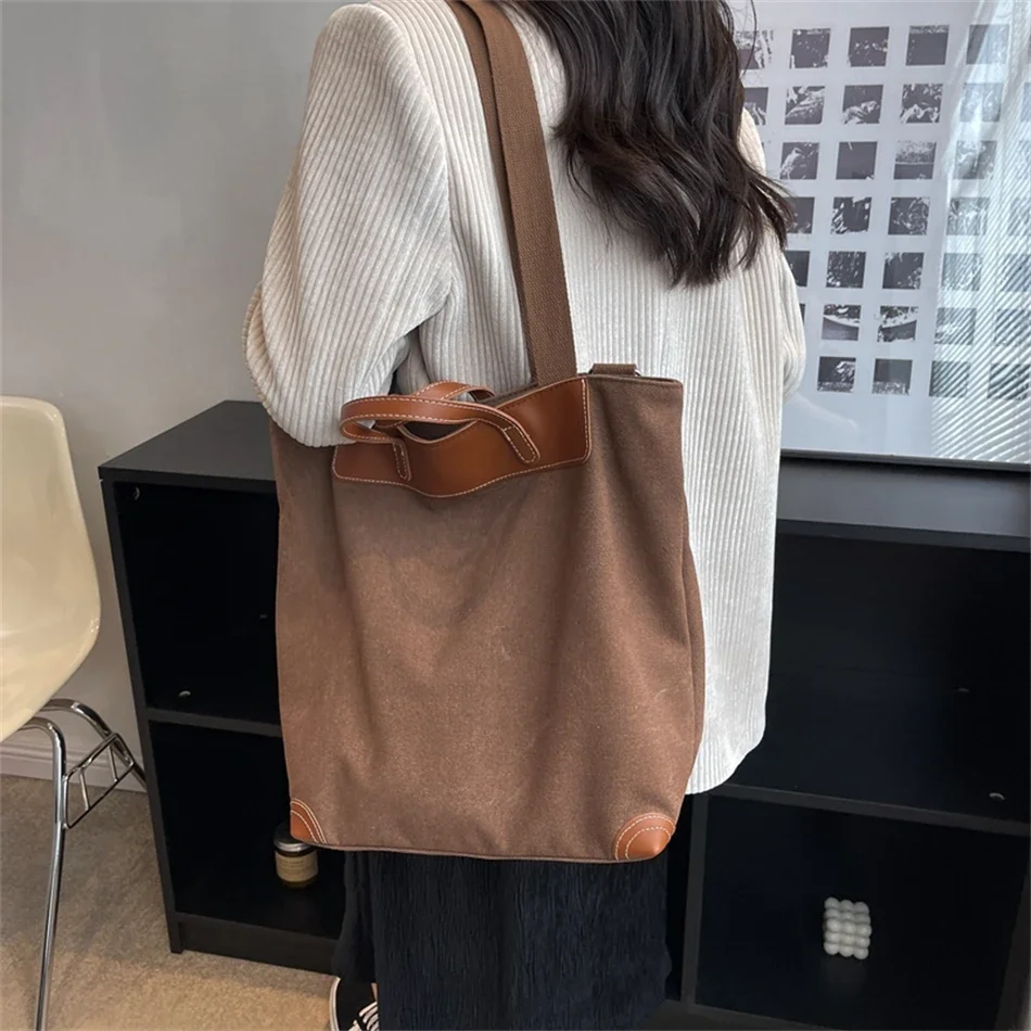 2024 Designer Shoulder Crossbody Bags Female Large Capacity Tote Leather Casual Canvas Women Handbags Patchwork Shopper Bag