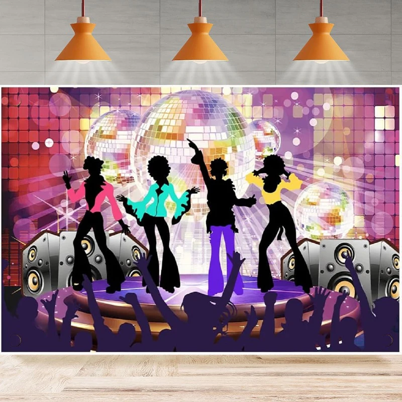 Dancing Night Photography Backdrop Vintage 70s Theme Party Disco Ball Audio Lighting Background Wall Home Party Decor Banner