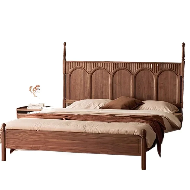 American black walnut double solid wood bed antique small apartment master bedroom wedding room bed