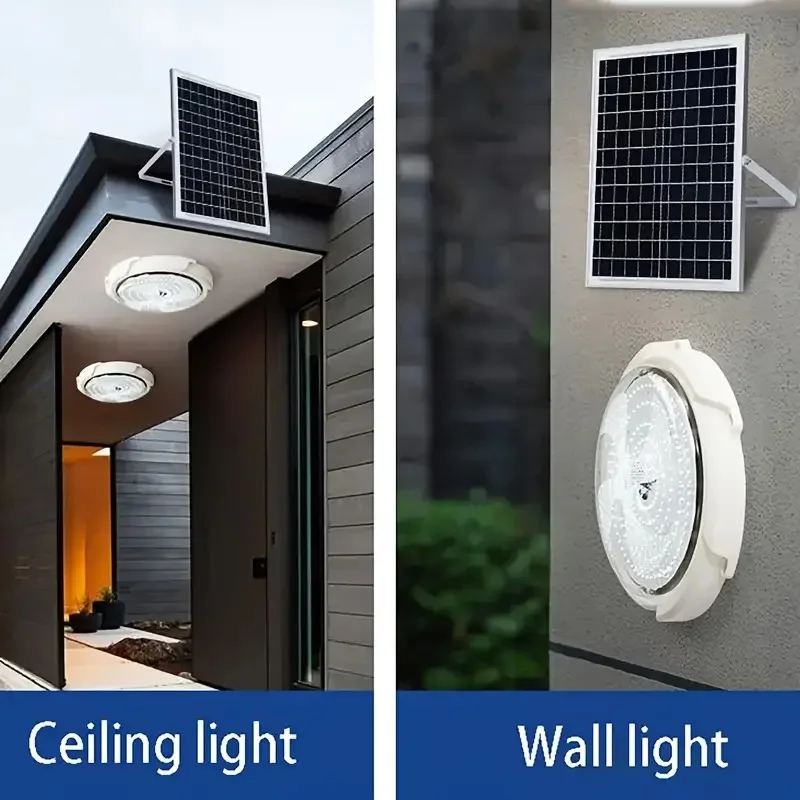 Solar Ceiling Light Remote Control 3 Color LED Indoor/Outdoor Lighting for Balcony Patio Garden Porch Living Room Bedroom Lamp