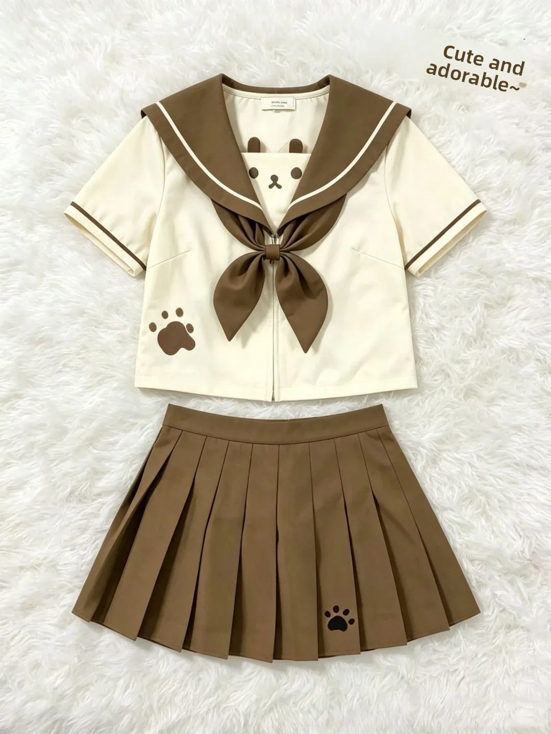 Original Light Bear Short Sleeve School Uniform Style Sweet Casual Short Set for Girls Breathable Polyester Four-Piece Set