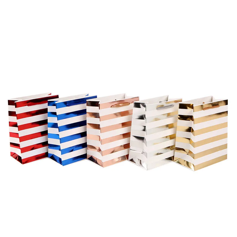 Horizontal Stripe Paper Bags Colorful Striped Gold Line Paperboard Bags Business Advertisement Commercial Gift Package