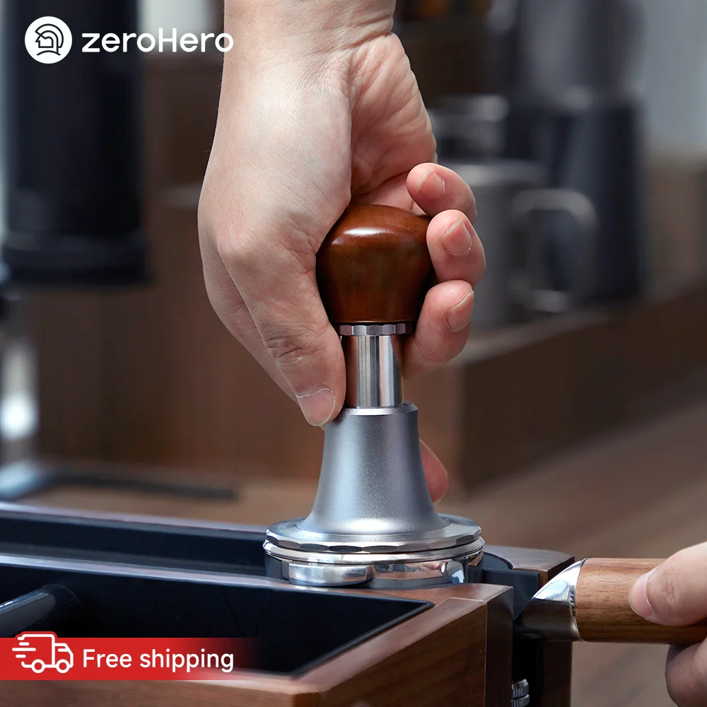zeroHero Sword Tamper 58.5mm Constant Force Spring Loaded Auto Adjustable Walnut Handle for Espresso Extractions Coffee Machines