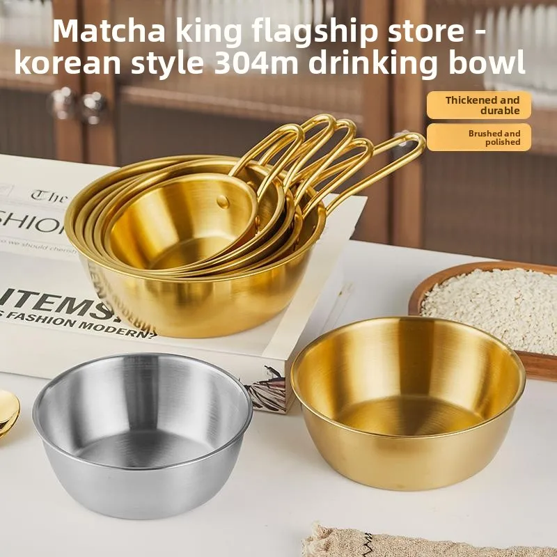 

Korean Style 304 Stainless Steel Rice Wine Bowl with Handle Golden Hot And Cold Wine Bowl Preparing Food Basin Seasoning Bowl
