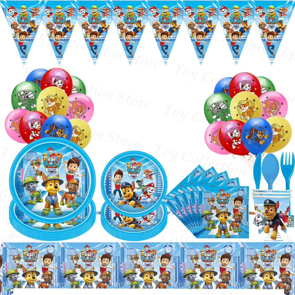 

Blue Paw Patroled Boy Girl Birthday Party Decoration Balloon Set Tableware Party Supplies Baby Shower Paper Plate Tablecloth Cup