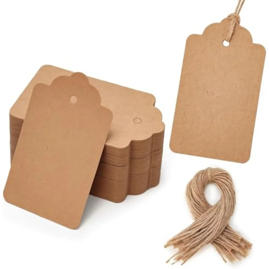 

100 шт. подарочных бирок из крафт-бумаги с веревкой, 1,7 x 2,8 дюйма, коричневые, для одежды, поделок, свадеб, праздников