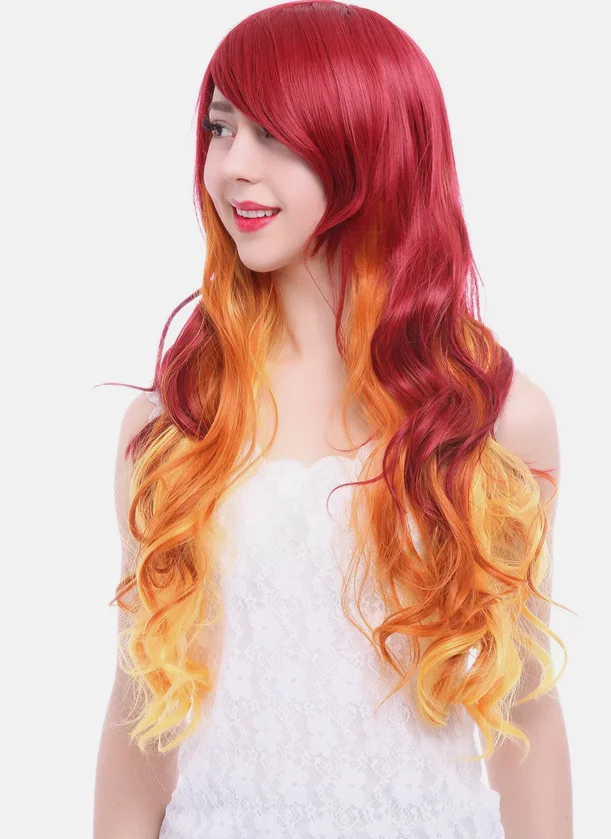 Starfire 27" Long Curly Wavy Gradient Fire Red Ombre Cosplay Wig Halloween Wigs