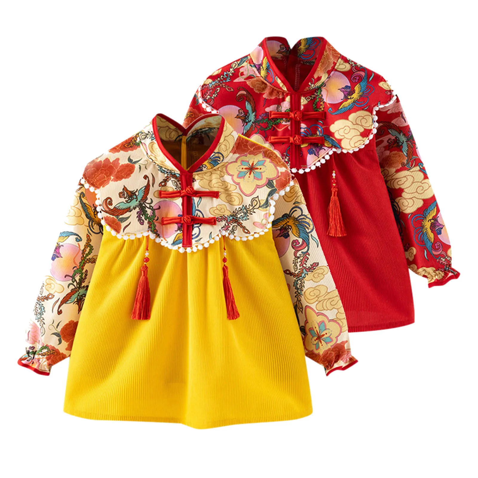 

Baby Girl Tang Suits Chinese Style Children Plus Velvet Thicken Warm Dress Wedding Christmas New Year Princess Dresses 6M-5Y