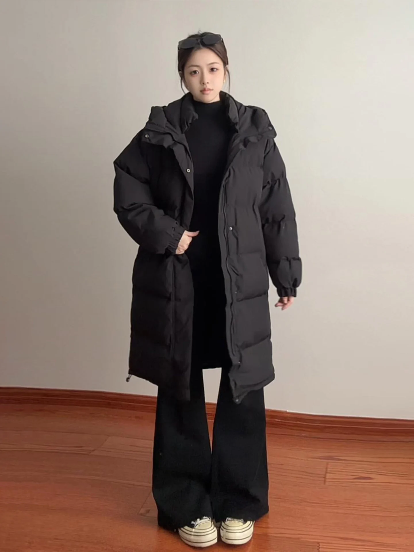 

Мужская зимняя удлиненная куртка-пуховик из хлопка с капюшоном для пар, теплая, ветрозащитная, на флисовой подкладке, черная