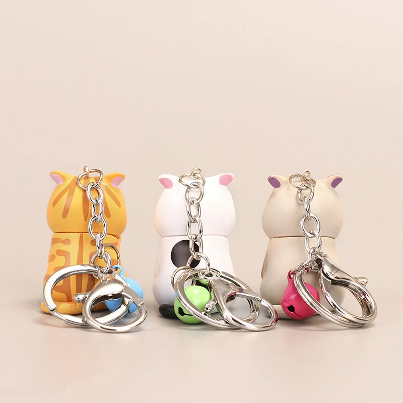 Cute Shy Cat Keychains Chubby Kitten Keyring Trinket Bag Ornament Animal Cat Pendant Keys Holder Purse Bag Accessories DIY Gifts