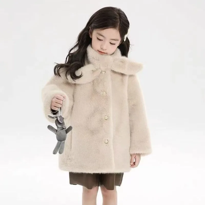 

Kids' Faux Mink Coat Autumn Winter 2025 New Thickened Fluffy Long Coat Girls' Longline Jacket Trendy