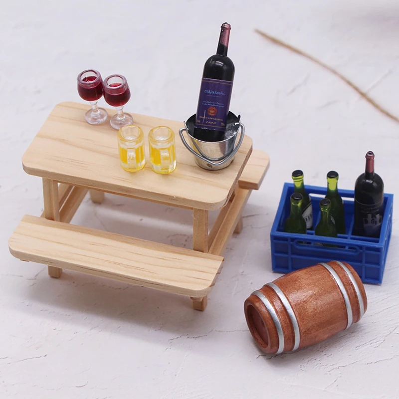 Dollhouse Mini Wine Cellar Miniature Table Chair Kit Model Kitchen Toy For Doll House Garden Outdoor Decor Kids Pretend Play Toy