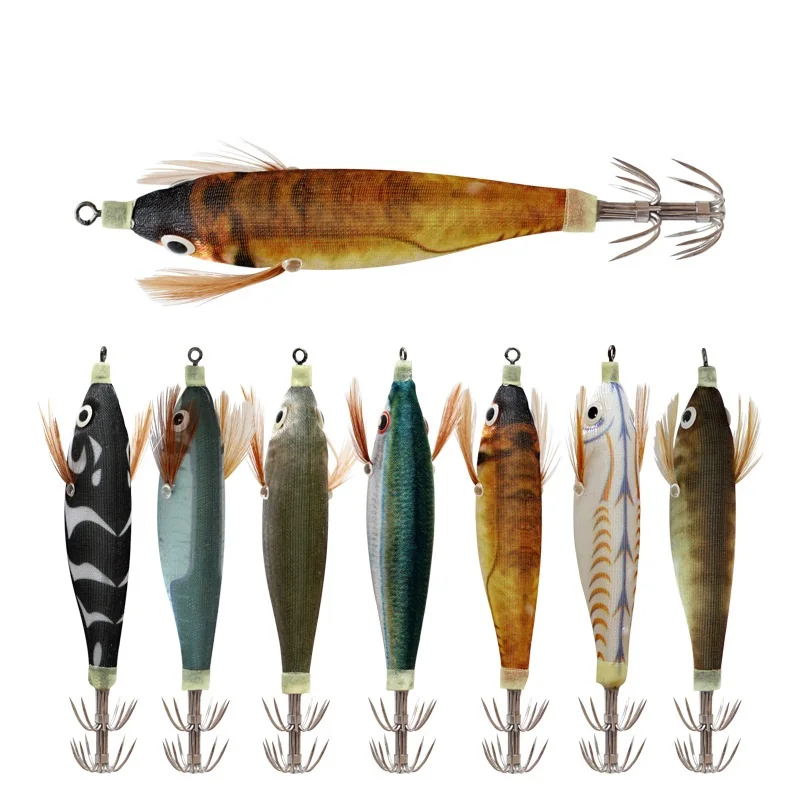 Billings 10cm/9g 2PCS Luminous Wooden Shrimp Set Squid Imitation Lure Multi-size Long-cast Round-bellied Shrimp