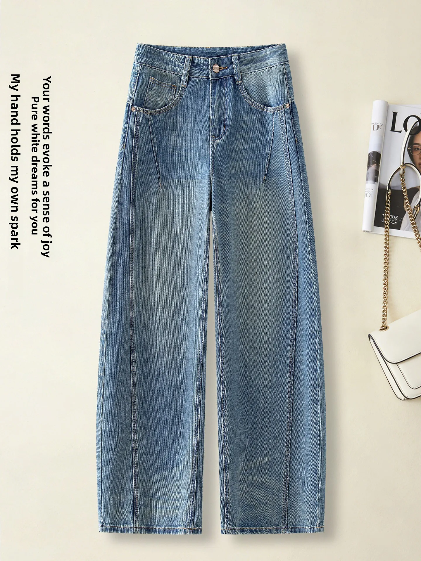 

High Waist Loose Wide Leg Knife Denim Jeans Women Summer Thin New Fashion Popular Style Casual Cotton Blend Jeans