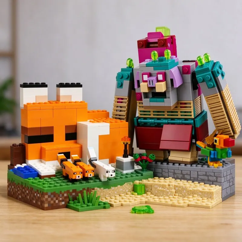 MOC Devourer Showdown Pig and  Fox Lodge Puzzle Assembly Building Blocks Toys