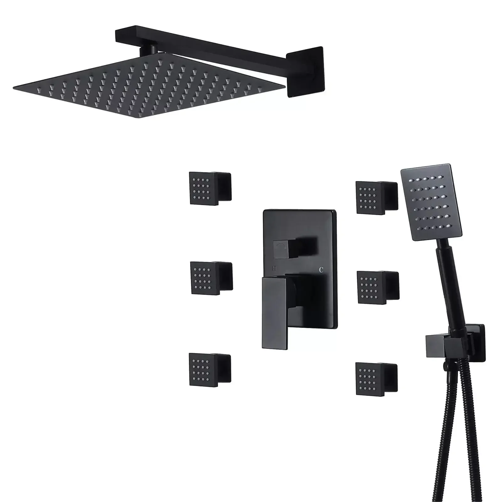 

#*-Deao Best Sale 2 Functions Square Rainfall Ceiling Shower Matte Black Bathroom Concealed Shower Set