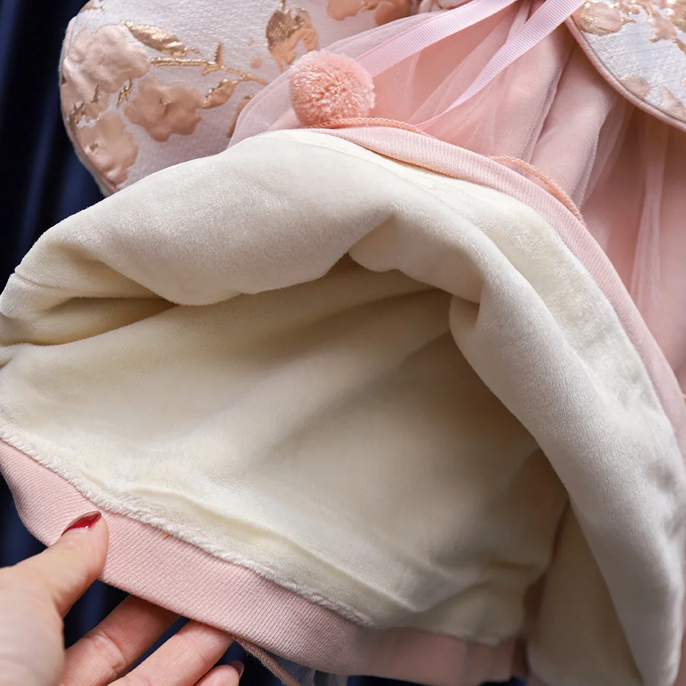 New Year Chinese Style Tang-suit Children Clothes Kids Thick Pink Red Dress Baby Girls Outfits