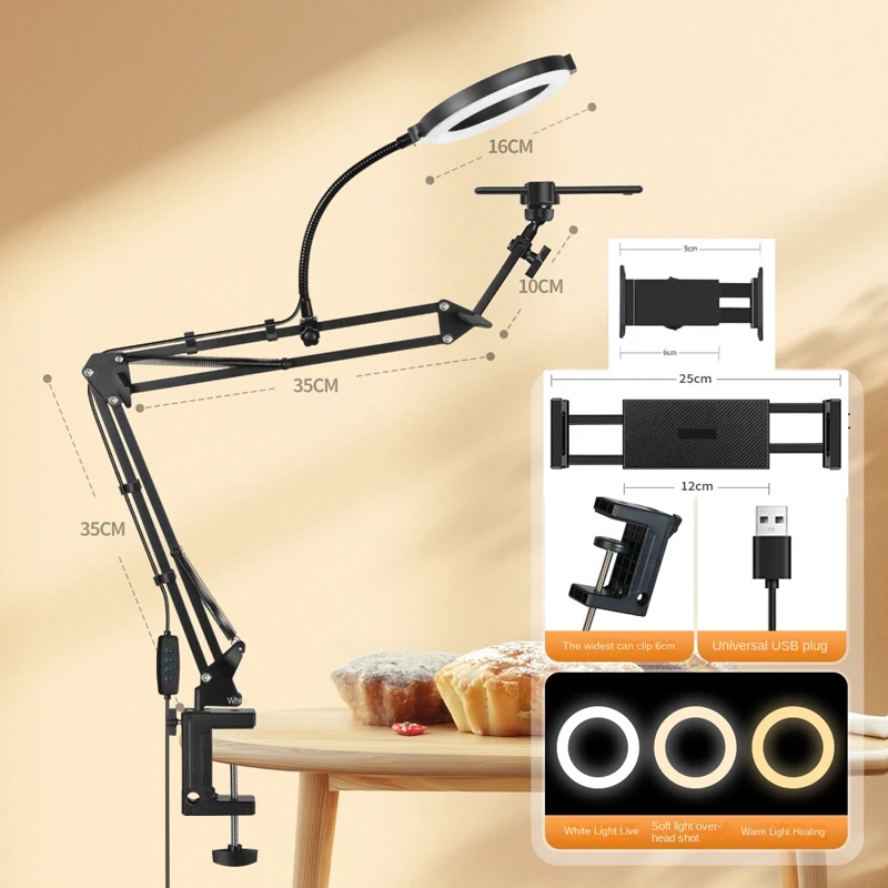 Overhead Tripod For Phone Stand With Ring Light For Video Shooting Support Cellphone Bracket Tablet Holder Pad 4-12.9in