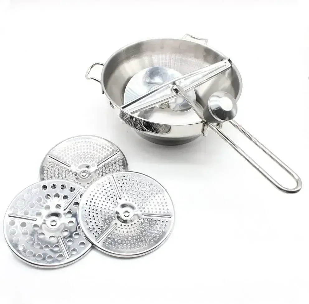 مطحنة تمرير من الفولاذ المقاوم للصدأ مع 3 أقراص طحن آلة تمرير المطبخ، تمرير غربال لتمرير الفاكهة والخضروات