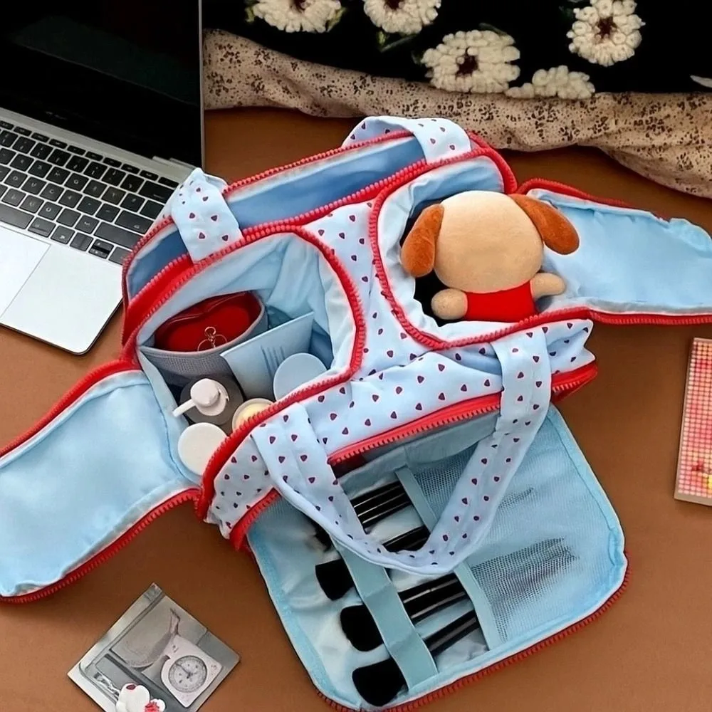 Multipocket Design Cosmetic Handbag Double Side Open Zipper Closure Travel Toiletry Bag Large Capacity Easy Access