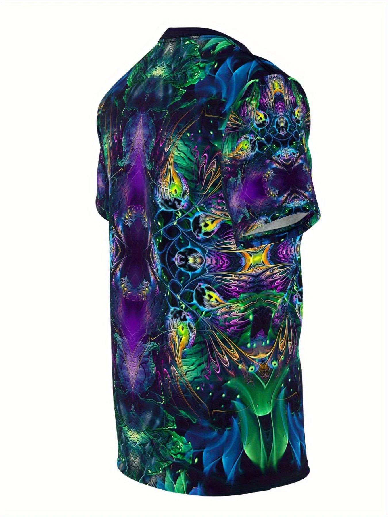 Men's Crew Neck Short Sleeve T Shirt 3D Purple Green Peacock Feather Symmetric Psychedelic Geometric Print Novelty Casual Tops